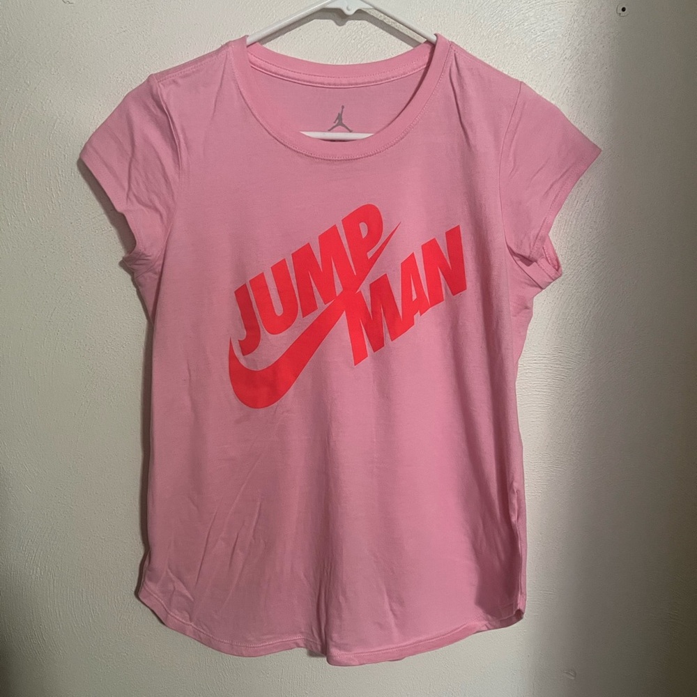 NIKE Classic Jump Man Tulip Hem Athletic T Shirt Pink Hot‎ Orange Girl's Size XL